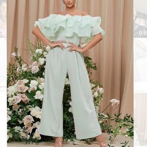 Off the shoulder ruffled jumpsuit in mint